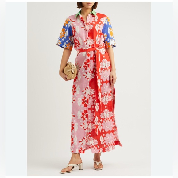 Borgo de Nor PENNY LINEN MAXI DRESS GEO FLOWER MULTI